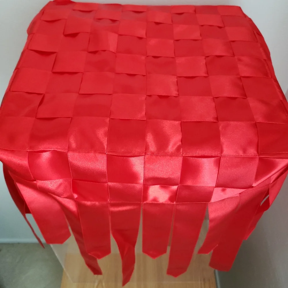 1 Set of 5 Red Satin Ribbon Woven Pedastal or Stool Covering